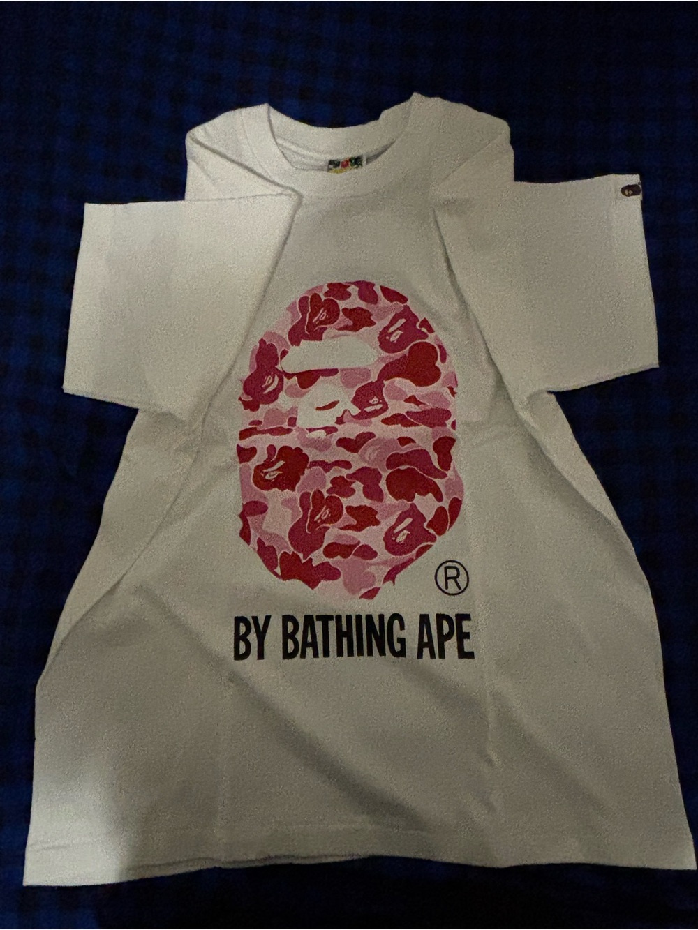 BY BATHING APE White Short-Sleeve Tee with Pink Camo Ape Graphic